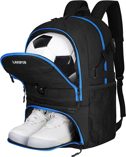 Miniatura 13 de LARIPOP Mochila de Fútbol, Bolsa de Fútbol con Soporte para Balón y Compartimento para Zapatos, Bolsas de Entrenamiento para Equipos Deportivos
