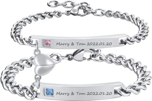 Miniatura 15 de TempBeau Pulsera para Pareja - Pulsera de Identificación Personalizada con Grabado Personalizado, Pulsera de Cuerda Trenzada para Él y Ella