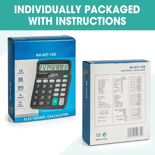 Miniatura 7 de Paquete de 5 calculadoras a granel, calculadoras de escritorio de 12 dígitos con pantalla LCD grande y botón sensible, energía dual solar y batería
