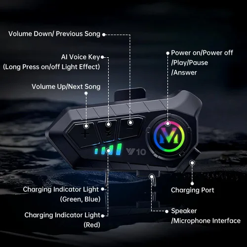 Miniatura 6 de Auriculares Bluetooth para Casco de Motocicleta, Auriculares Inalámbricos Bluetooth 5.3 para Exteriores con Altavoces, Cancelación de Ruido