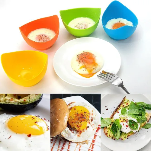 Miniatura 3 de Mikim Vasos de silicona para escalfar huevos con soportes de anillo, taza antiadherente para cocinar con freidora de aire en la estufa, sin BPA
