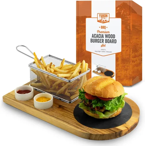 Yukon Glory™ Juego de Servir Hamburguesas, Perfecto para Amantes de la Comida, Amantes de las Hamburguesas y Paisajes de Mesa, Incluye Tablero