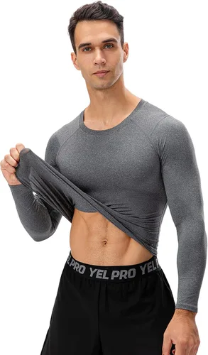 Miniatura 8 de 3 Pack Men's Athletic Long Sleeve Compression Shirts Base-Layer Quick Dry Workout T Shirts Football Running Tops