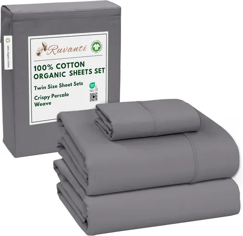 Miniatura 82 de RUVANTI Juego de sábanas de algodón orgánico 100% tamaño completo, tejido de percal, certificado GOTS, juego de 4 piezas, bolsillo profundo de 15