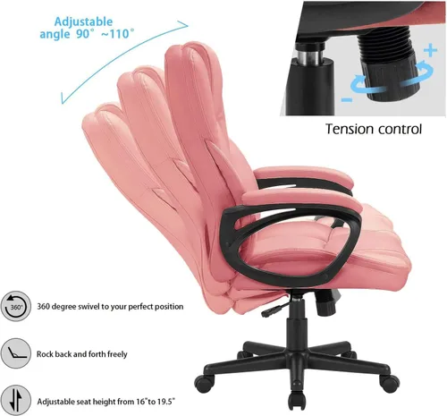 Miniatura 6 de Furmax Silla ejecutiva de oficina con respaldo alto, ajustable, silla de escritorio gerencial para el hogar, silla giratoria de cuero PU para Rosa