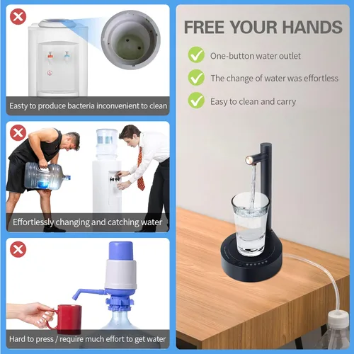 Miniatura 3 de Dispensador de botellas de agua de escritorio, portátil, eléctrica, para encimera de 5 galones y botellas universales, dispensador automático