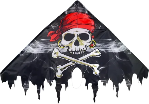 In the Breeze 3257 — Smokin' Pirate Fringe 50" Delta Kite — Cometa voladora fácil para todas las edades, actividades de playa para niños y adultos