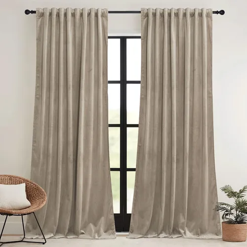 Miniatura 2 de RYB HOME - Cortinas de terciopelo beige camel, oscurece habitación, múltiples opciones de montaje, fondo de felpa resistente, para dormitorio