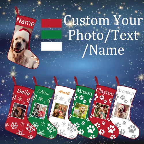 Miniatura 2 de Calcetines de Navidad personalizados con foto de nombre, imagen de perros y mascotas, patas de perro, calcetines de Navidad, decoración colgante