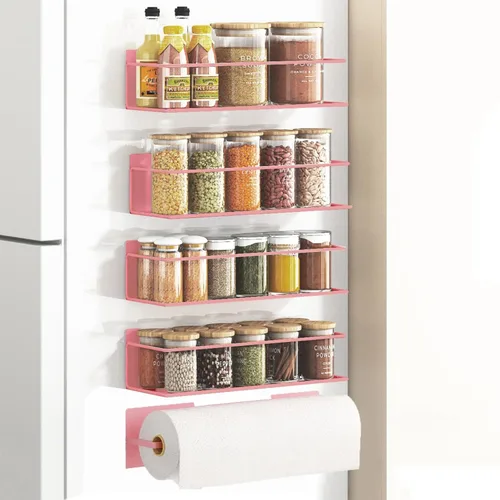 Miniatura 19 de Estante magnético para especias para refrigerador, estante magnético de ahorro de espacio para nevera negro, paquete de 2 con soporte magnético