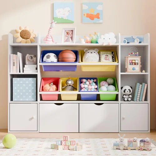 Xilingol Organizador de Almacenamiento de Juguetes para Niños con 6 Cajones Desmontables, Organizador de Juguetes de 4 Niveles con 6 Compartimentos