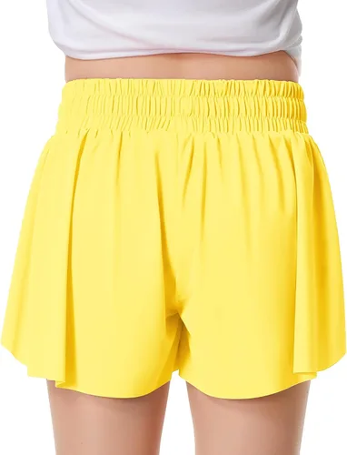 Miniatura 2 de Paquete de 2 pantalones cortos de mariposa para niños y niñas, pantalones cortos holgados con bolsillo 2 en 1, pantalones cortos deportivos