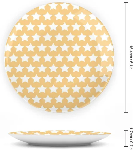 Miniatura 2 de XISUNYA Plato decorativo de 6 pulgadas, plato de porcelana amarillo y blanco, estrellas en tonos suaves, patrón elegante, adorno de impresión retro