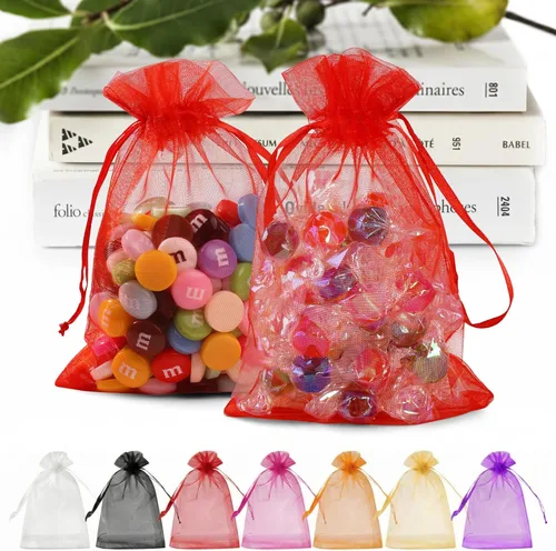 Miniatura 15 de ANZNKU 50 bolsas de organza dorada de alta calidad de 5 x 7 pulgadas, bolsas de malla con cordón, bolsa de regalo tamaño pequeño, bolsa de organza