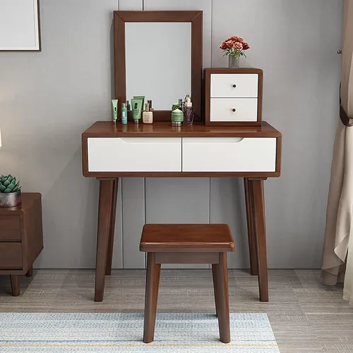 Miniatura 9 de Escritorio de tocador con espejo, juego de mesa de maquillaje con taburete acolchado y cajón, mesa de cosméticos, tocador de maquillaje pequeño