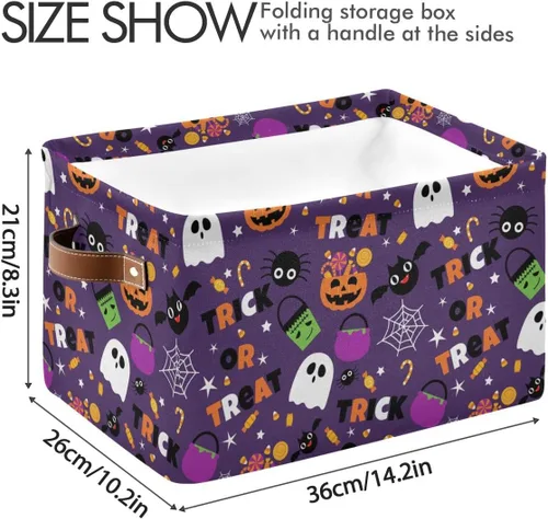 Miniatura 4 de Cesta de Almacenamiento Morada Happy Halloween Cestas de Tela para Cocina Calabaza Calavera Fantasma Murciélago Truco o Trato Contenedores Abiertos