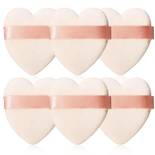 Miniatura 29 de 6 piezas de soplo de polvo para cara suave en forma de corazón para polvo suelto, polvo mineral, polvo corporal, terciopelo, base cosmética, 6