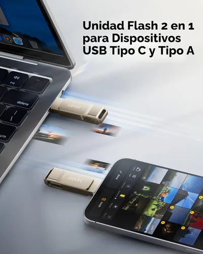 Miniatura 3 de Lexar D40E 64GB Unidad de Salto Dual USB 3.2 Gen 1 Tipo-C, Unidad USB-C de Flash con Carcasa Metálica y Diseño Giratoria (Gris Titanio)