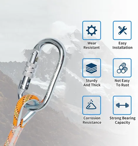 Miniatura 3 de Mosquetón ovalado para escalada para interiores y exteriores, clips de seguridad resistentes con cierre de tornillo, 25 KN (5600 libras)