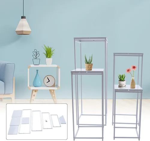 Miniatura 3 de DouSeiAi 4 piezas de mesa de metal para mesas de boda, plantas, jarrón blanco alto, columna geométrica de flores para decoración de bodas, fiestas