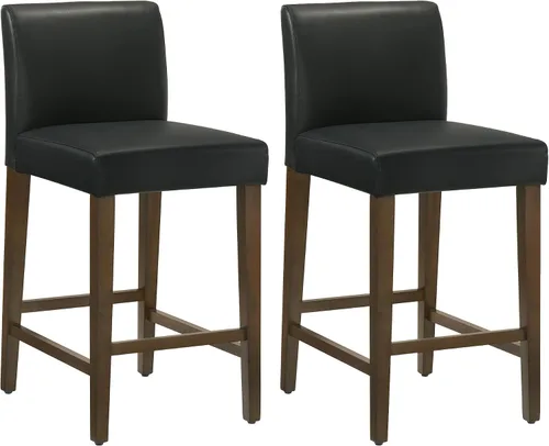 CHITA Juego de 2 taburetes de bar de altura de mostrador, taburetes de bar tapizados de altura de asiento de 27 pulgadas, cuero sintético en negro