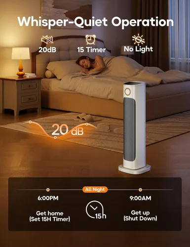 Miniatura 6 de Combo de calentador y ventilador de patio para uso en interiores con 3 niveles de calor, espacio para garaje, patio trasero, interior, calentador
