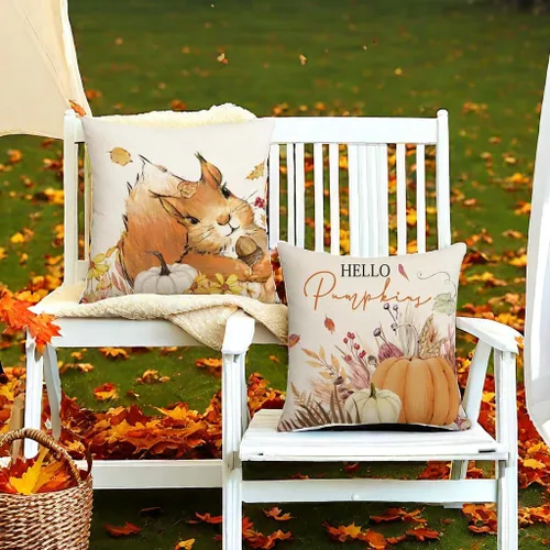 Miniatura 4 de Juego de 2 fundas de almohada de lino de 18 x 18 pulgadas para sofá, casa rural de Acción de Gracias, decoración de otoño