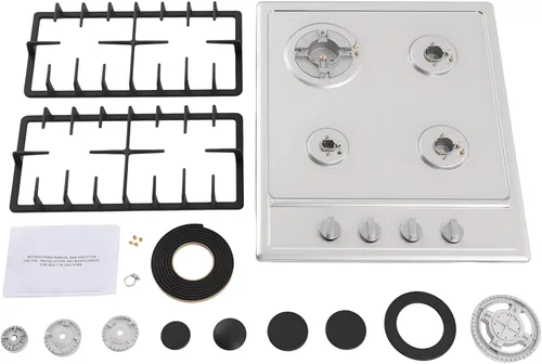 Miniatura 9 de Placa de cocina de gas integrada de 23 pulgadas, estufa de acero inoxidable de 4 quemadores, para conversión de gas natural y propano GLP, aparato