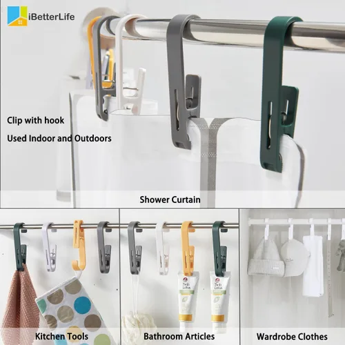 Miniatura 6 de iBetterLife Alfileres de ropa resistentes para exteriores, 8 ganchos grandes para ropa sucia con clips, abrazaderas organizadoras de armario