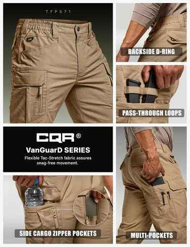 Miniatura 4 de CQR - Pantalones tácticos elásticos para hombre, pantalones cargo de ripstop resistentes al agua, pantalones ligeros para trabajo al aire libre