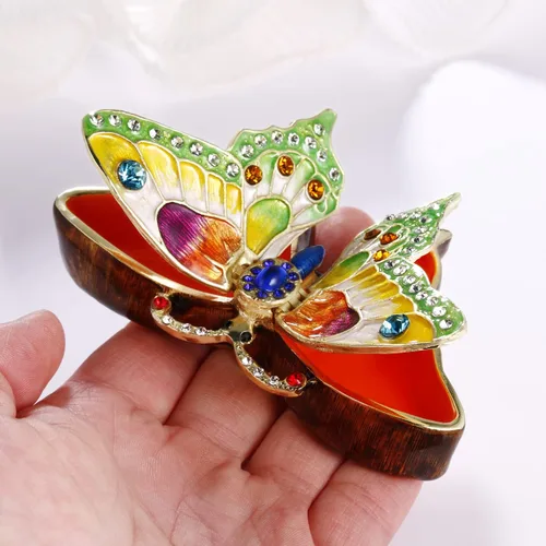 Miniatura 5 de Caja de abalorios de animales pintada a mano para decoración del hogar, organizador de joyas esmaltadas con bisagras, almacenamiento para aretes