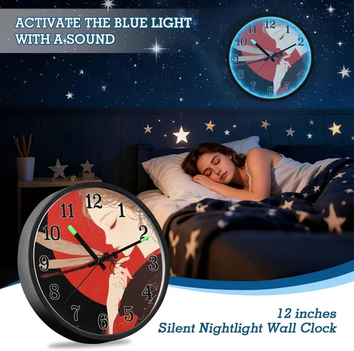 Miniatura 7 de Battery Operated Silent Non-Ticking Clock Luminous Voice-Activated Wall Clock Retro Dragonfly Anime Chinese Style 12 Inch Decorative for Kitchen