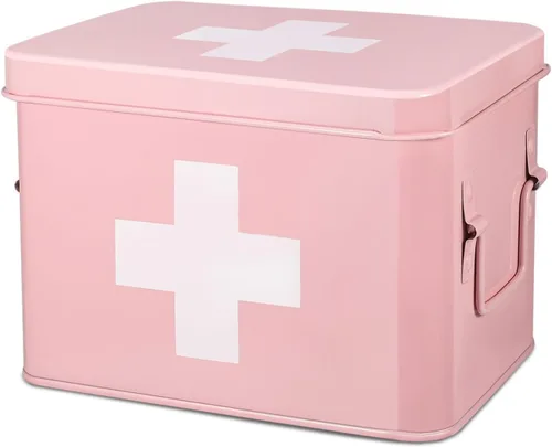 Miniatura 20 de Flexzion - Caja para medicamentos del hogar, botiquín de farmacia, 33 x 21 x 19 cm, caja de almacenamiento de metal para medicamentos de emergencia