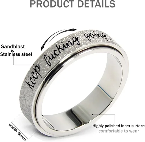 Miniatura 2 de LuckyAmor Anillo antiansiedad para mujer anillo giratorio de plata con mantra inspirador personalizado de acero inoxidable para hombres mujeres