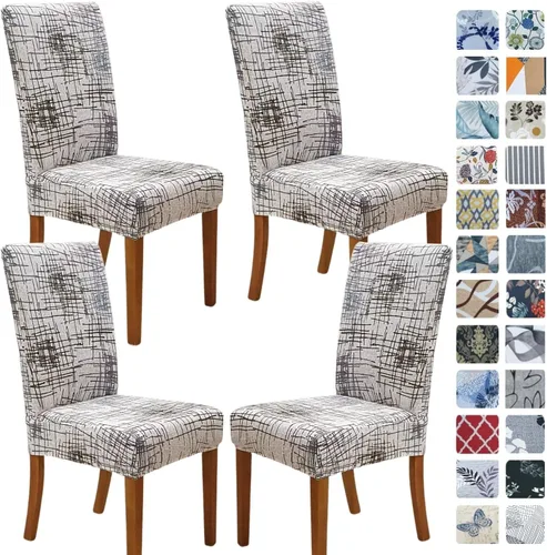 Miniatura 57 de SPRINGRICO Paquete de 6 fundas blancas para sillas de comedor, fundas elásticas para sillas de comedor con diseño floral, de elastano lavable