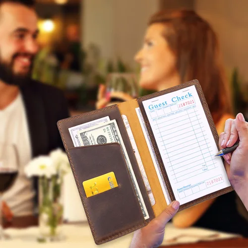 Miniatura 5 de Libros de Servidor para Camareras, Presentadores de Cuenta de Huéspedes de Cuero para Restaurante, Portador de Tarjetas para Camarera, Organizador