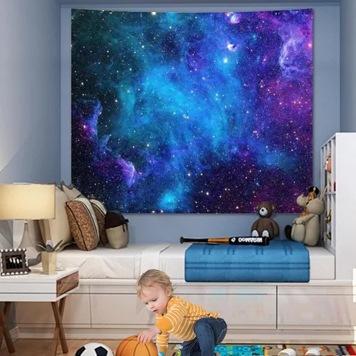 Miniatura 2 de Apdidl - Tapiz de galaxia para dormitorio, espacio estético, cielo nocturno estrellado azul, estrellas, universo, tapiz misterioso, nebulosa, fondo