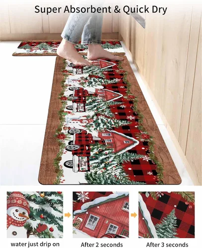 Miniatura 4 de Tapete de baño de Navidad para bañera, antideslizante, de secado rápido y absorbente, de tierra de diatomeas, tapete de cocina, tapete rojo