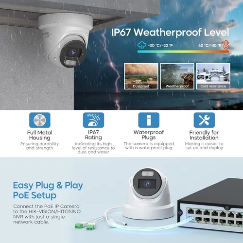 Miniatura 9 de Cámara IP PoE de visión a color 4K 8MP para exteriores con luz híbrida inteligente, luz estroboscópica y advertencia audible, AI VCA, detección