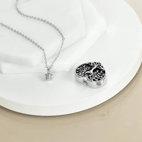 Miniatura 2 de ONEFINITY Collar de urna de cremación para cenizas, plata de ley, concha de abulón, árbol de la vida, collar con medallón que sostiene imágenes