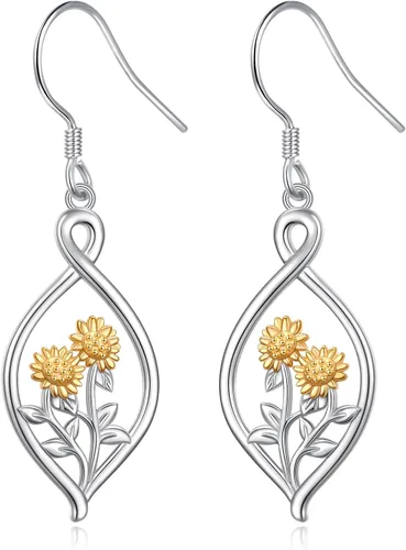 Miniatura 68 de Aretes colgantes de filigrana de plata de ley 925, margarita, loto, flor de rosa, piedra lunar, lágrima para mujer, nudo celta infinito, margarita