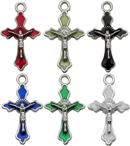 60 dijes surtidos de plata antigua esmaltados cristianos Jesús Cruz religioso crucifijo para hacer joyas, collares, pulseras, aretes, accesorios de