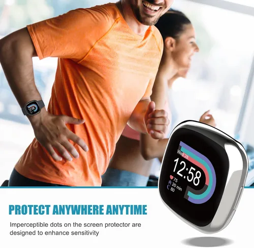 Miniatura 6 de Protector de pantalla compatible con Fitbit Sense 2/Versa 4 Carcasa, Carcasa de TPU suave plateada, Protector de pantalla protectivo integral