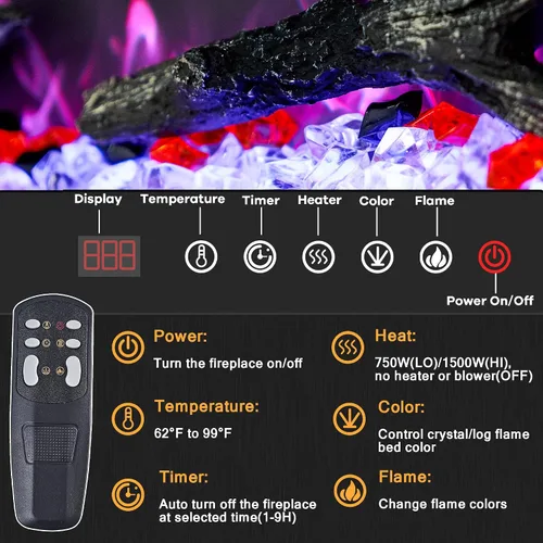 Miniatura 2 de Insertos de chimenea eléctrica de 80 pulgadas, chimenea empotrada y de pared, chimenea lineal con termostato, pantalla táctil y control remoto