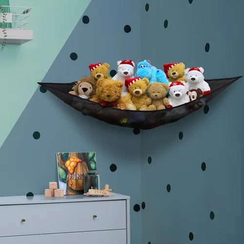 Miniatura 2 de Simple Houseware Paquete de 2 Redes Hamaca para Animales de Peluche, Almacenamiento de Pared en Esquina para Habitación de Niños, Negro
