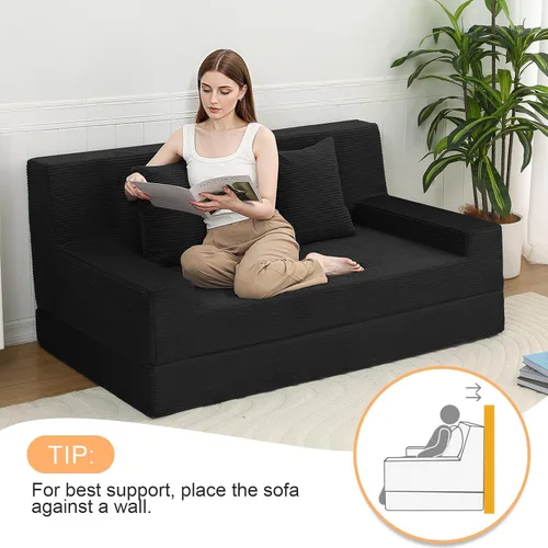 Miniatura 3 de MeMoreCool Sofá cama plegable sin huesos, sofá biplaza convertible de 59 pulgadas, sofá cama plegable de pana 2 en 1 para sala de estar pequeña