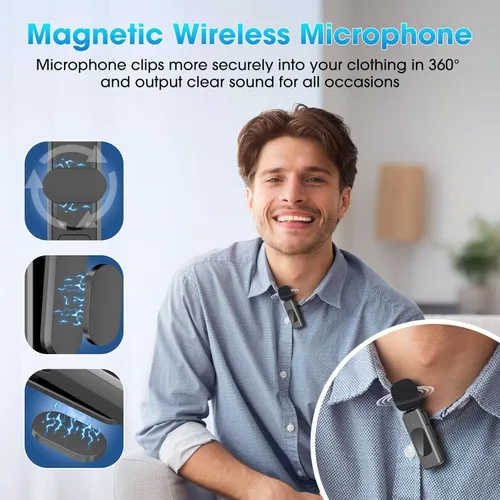 Miniatura 4 de NICHOM Micrófono inalámbrico lavalier 3 en 1 para iPhone/iPad/Android/PC/Cámara, micrófono mini con reducción de ruido, micrófono mini para video