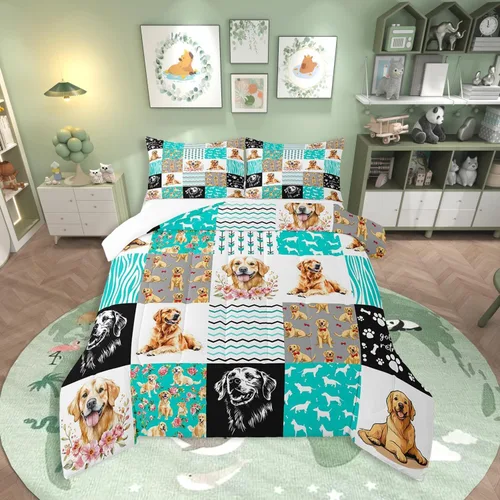 Miniatura 11 de Erosebridal Lindo juego de edredón de perro Corgi para niños y niñas, juego de ropa de cama romántico de flores rosas tamaño individual, edredón
