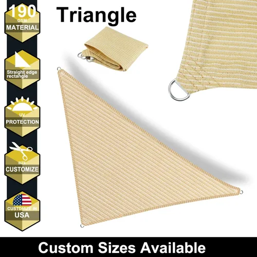 Miniatura 2 de Toldo triangular de 5 x 5 x 5 pies con borde recto, color beige, toldo triangular para exteriores, cubierta de pérgola con bloqueo UV, personalizable