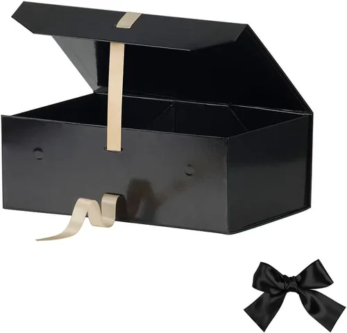 Miniatura 4 de GoooodGift Cajas de regalo negras con tapa, 12 x 8 x 4.5 pulgadas, cajas de regalo grandes de cumpleaños, cajas plegables rectangulares para Negro